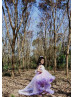 One Shoulder Lavender Tulle Ruffles High Low Flower Girl Dress